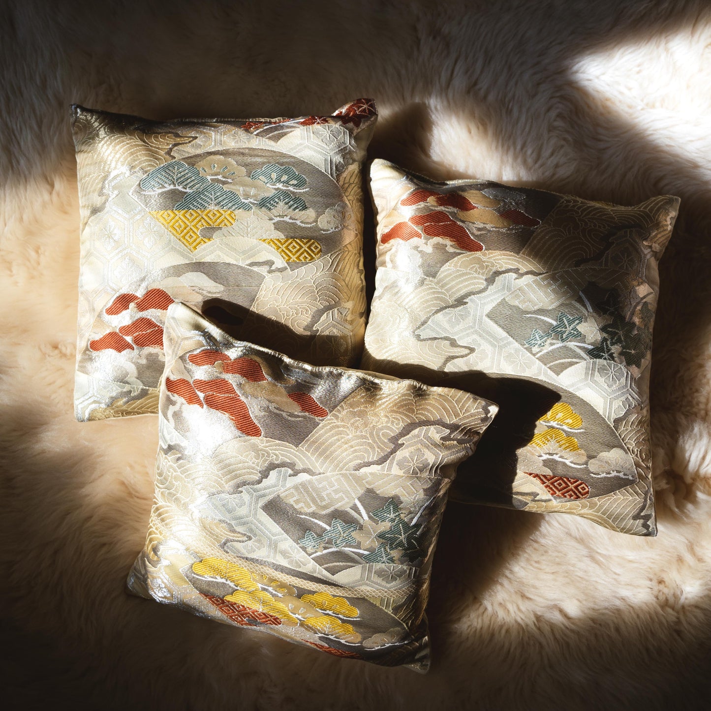 Vintage Kimono Fabric Upcycled Throw Pillows