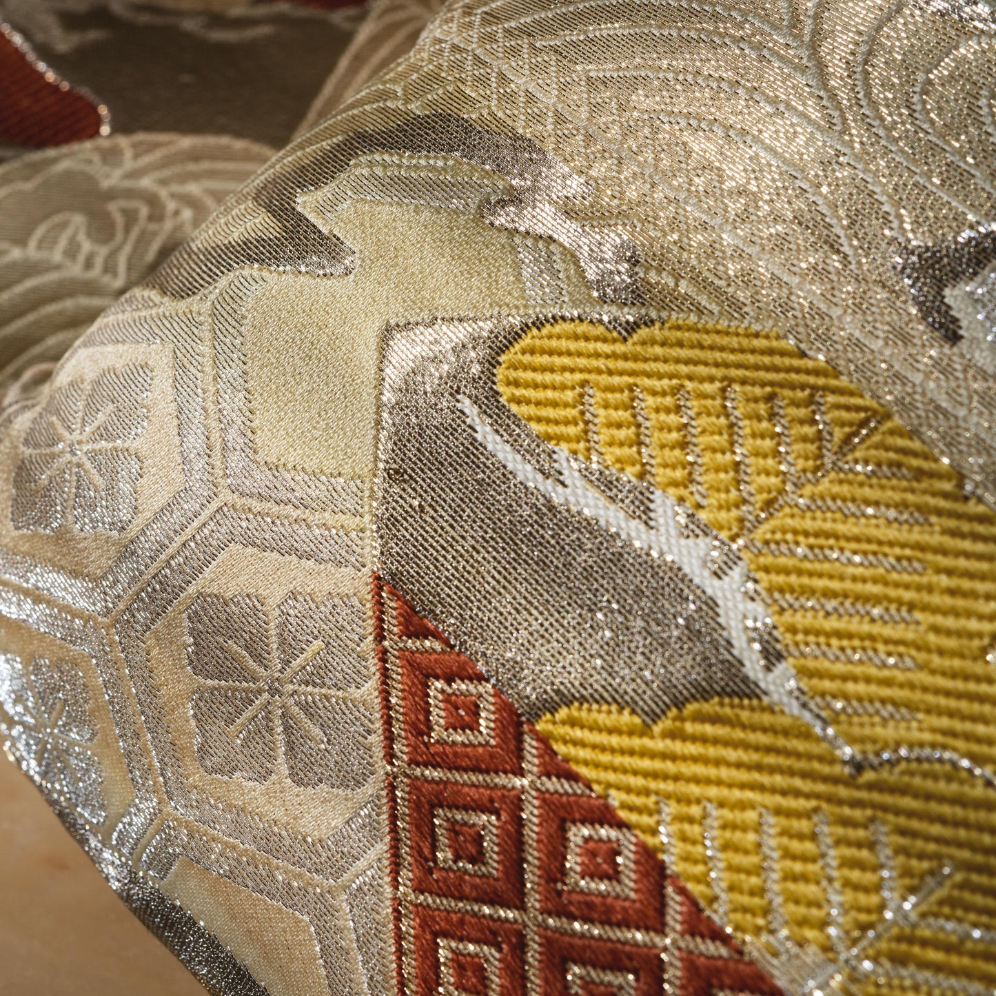 Close-up of the vintage kimono fabric pillow